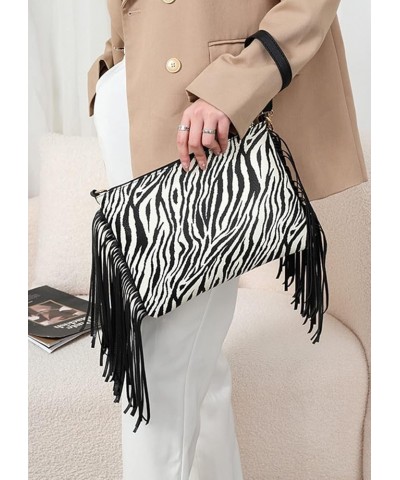 Women Tassel Clutch Shoulder Bag Sexy Leopard Print Crossbody Bag Purse-Lattice Zebra $17.90 Totes