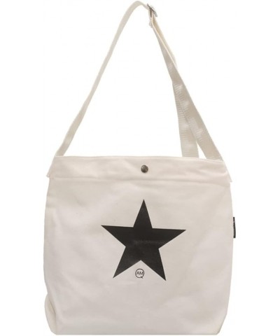 Women's canvas tote bag Star printed shoulder bag Women's casual messenger bag White $11.56 Totes