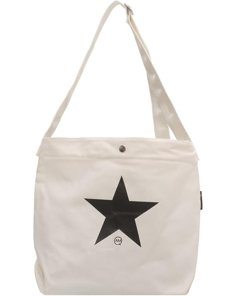 Women's canvas tote bag Star printed shoulder bag Women's casual messenger bag White $11.56 Totes