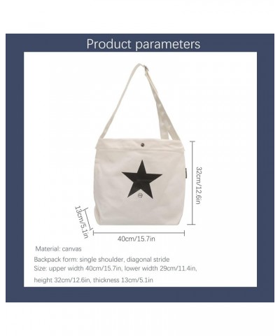 Women's canvas tote bag Star printed shoulder bag Women's casual messenger bag White $11.56 Totes