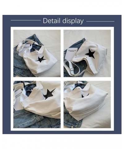 Women's canvas tote bag Star printed shoulder bag Women's casual messenger bag White $11.56 Totes