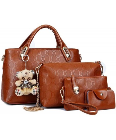 Women Tote Hobo Handbag Wallet Synthetic PU Leather Shouder Backpack 4pcs Set Clutch Purse Satchels with Bear Pendant Brown $...