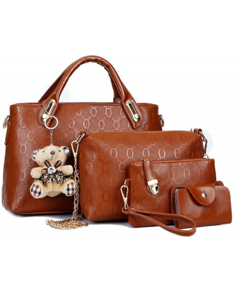 Women Tote Hobo Handbag Wallet Synthetic PU Leather Shouder Backpack 4pcs Set Clutch Purse Satchels with Bear Pendant Brown $...