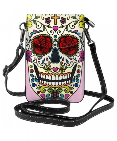 Funny Sugar Skull Small Crossbody Bags for Women PU Leather Cell Phone Purse Wallet with Card Slots $19.37 Crossbody Bags