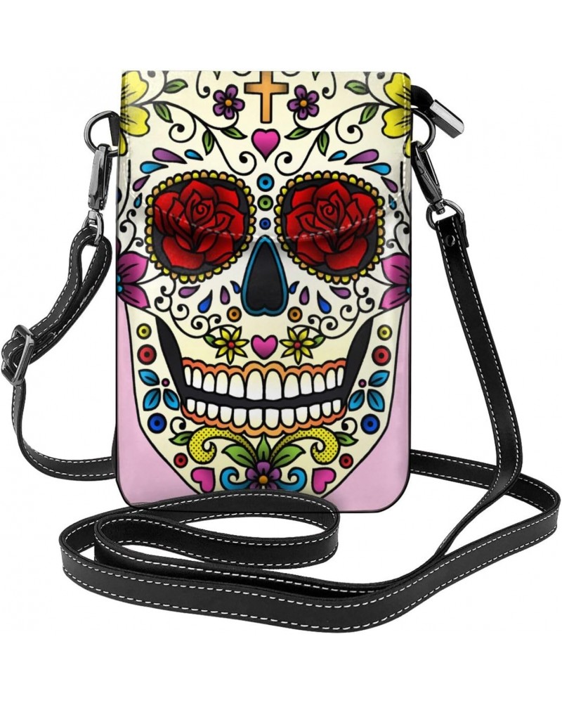 Funny Sugar Skull Small Crossbody Bags for Women PU Leather Cell Phone Purse Wallet with Card Slots $19.37 Crossbody Bags