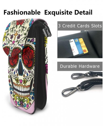 Funny Sugar Skull Small Crossbody Bags for Women PU Leather Cell Phone Purse Wallet with Card Slots $19.37 Crossbody Bags