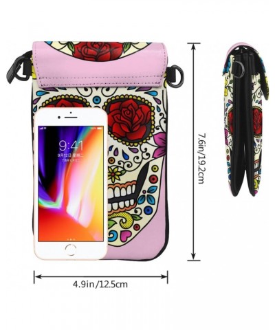 Funny Sugar Skull Small Crossbody Bags for Women PU Leather Cell Phone Purse Wallet with Card Slots $19.37 Crossbody Bags