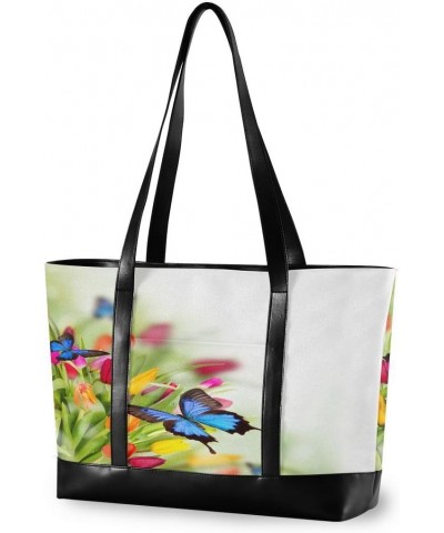 Women's Tote Shoulder Bag Tulip and Butterfly Rainbow Flag Capacity Handbag $22.87 Totes