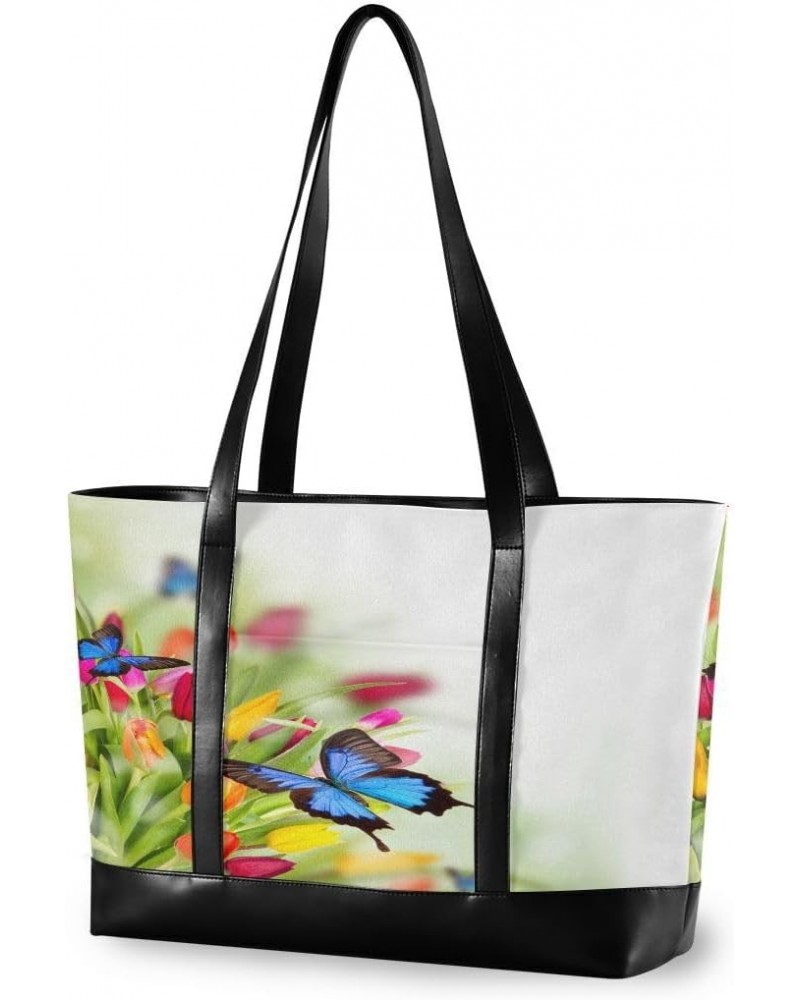 Women's Tote Shoulder Bag Tulip and Butterfly Rainbow Flag Capacity Handbag $22.87 Totes