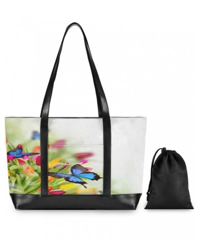 Women's Tote Shoulder Bag Tulip and Butterfly Rainbow Flag Capacity Handbag $22.87 Totes