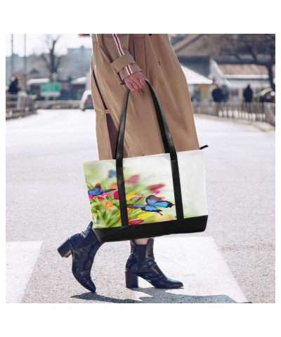 Women's Tote Shoulder Bag Tulip and Butterfly Rainbow Flag Capacity Handbag $22.87 Totes