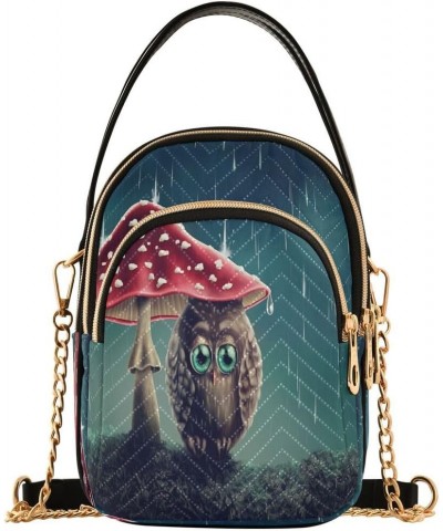 Cute Animal Owl Mushroom Crossbody Bag Small Shoulder Handbags Leather Purse for Women $14.55 Crossbody Bags