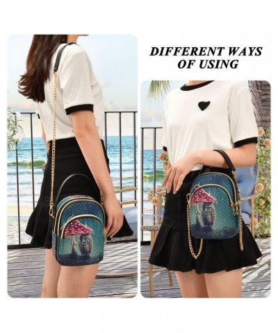 Cute Animal Owl Mushroom Crossbody Bag Small Shoulder Handbags Leather Purse for Women $14.55 Crossbody Bags