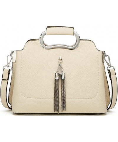 Top Handle Handbag for Women Tassel Shoulder Bag Soft Faux Leather Crossbody Bag Retro Satchel White $36.25 Totes