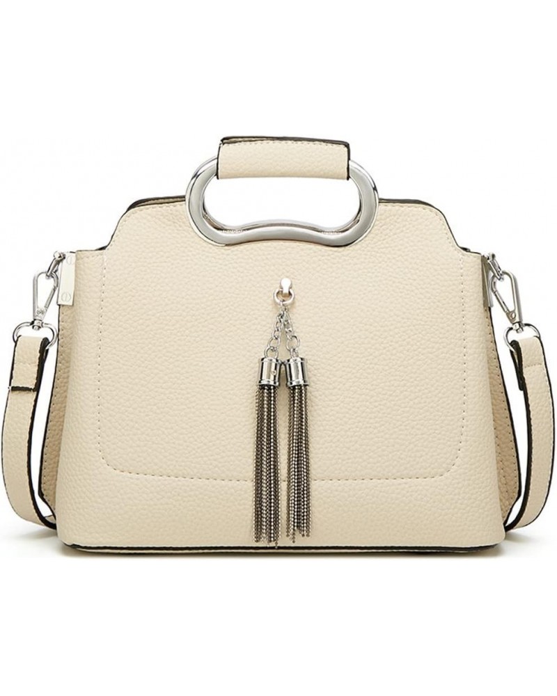 Top Handle Handbag for Women Tassel Shoulder Bag Soft Faux Leather Crossbody Bag Retro Satchel White $36.25 Totes