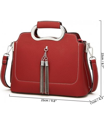 Top Handle Handbag for Women Tassel Shoulder Bag Soft Faux Leather Crossbody Bag Retro Satchel White $36.25 Totes