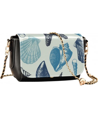 Sea Shell Blue Crossbody Bags for Women Handbag Leather Purse Shoulder Bag for Daily Work Gifts $16.40 Shoulder Bags