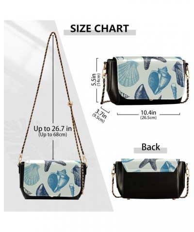 Sea Shell Blue Crossbody Bags for Women Handbag Leather Purse Shoulder Bag for Daily Work Gifts $16.40 Shoulder Bags