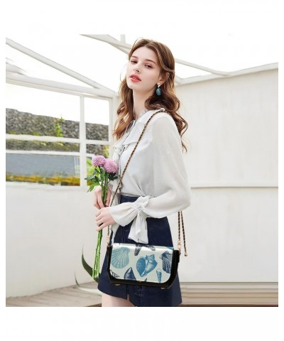 Sea Shell Blue Crossbody Bags for Women Handbag Leather Purse Shoulder Bag for Daily Work Gifts $16.40 Shoulder Bags