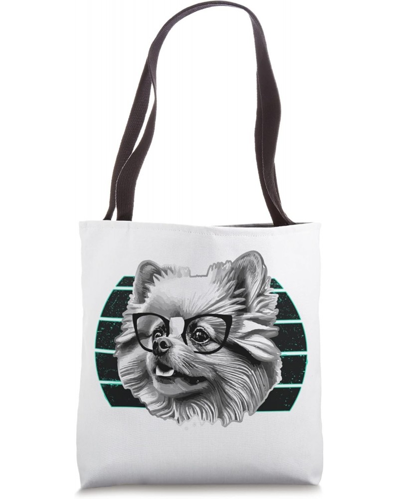 Cute Pomeranian Dog Wearing Nerd Glasses Funny Gray Pop Art Tote Bag $12.81 Totes