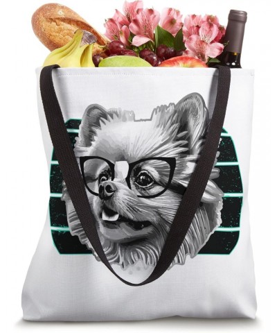 Cute Pomeranian Dog Wearing Nerd Glasses Funny Gray Pop Art Tote Bag $12.81 Totes