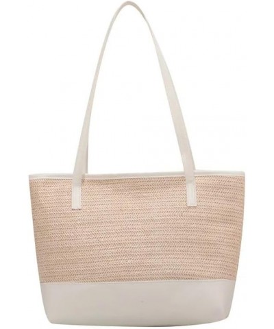 2023 Summer Female Beach Texture Straw Braided One Shoulder Portable Tote Bag White $11.66 Crossbody Bags