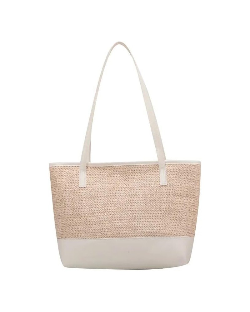 2023 Summer Female Beach Texture Straw Braided One Shoulder Portable Tote Bag White $11.66 Crossbody Bags