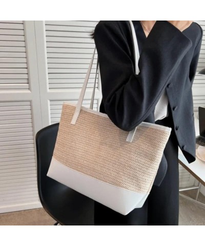 2023 Summer Female Beach Texture Straw Braided One Shoulder Portable Tote Bag White $11.66 Crossbody Bags