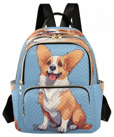 Cute Corgi Blue Backpack Purse for Women Small Mini Women's Fashion Backpack with Double Zipper Weekend Bag,M Medium $16.10 B...