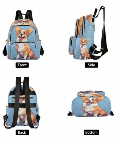 Cute Corgi Blue Backpack Purse for Women Small Mini Women's Fashion Backpack with Double Zipper Weekend Bag,M Medium $16.10 B...