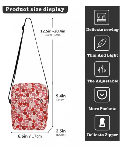 Small Crossbody Bag Men Women,Red Love Heart Adjustable Crossbody Bag with Zipper Closure Sling Side Shoulder Bag Festival Cr...