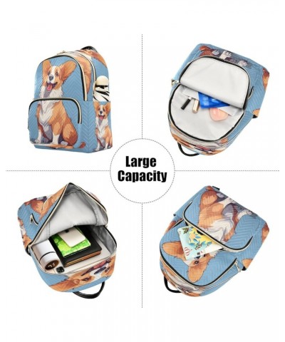 Cute Corgi Blue Backpack Purse for Women Small Mini Women's Fashion Backpack with Double Zipper Weekend Bag,M Medium $16.10 B...