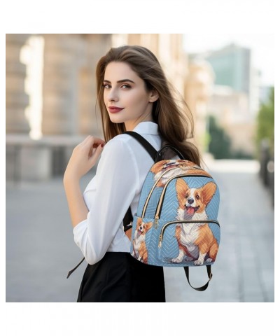 Cute Corgi Blue Backpack Purse for Women Small Mini Women's Fashion Backpack with Double Zipper Weekend Bag,M Medium $16.10 B...