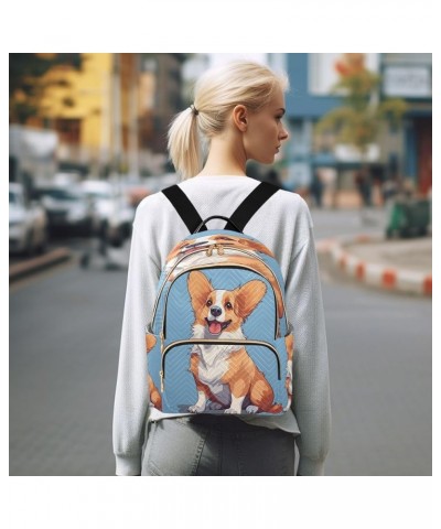 Cute Corgi Blue Backpack Purse for Women Small Mini Women's Fashion Backpack with Double Zipper Weekend Bag,M Medium $16.10 B...