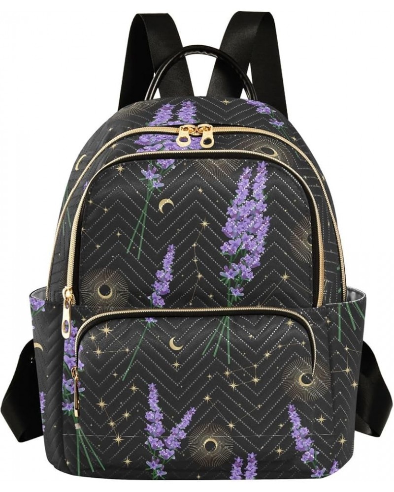 Backpack Purse for Women Lavender Stars Moon, Mini Fashion Backpack Constellation Boho Lightweight Casual Daypack Shoulder Ba...