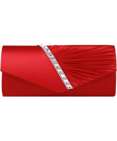 Evening Clutch Handbag Women Fashion Pleated Crystal-Studded Crossbody Shoulder Bag Chain Clutch Purse (Red) Red $14.07 Eveni...