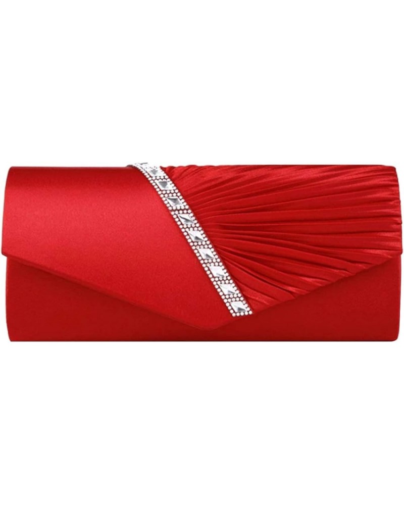 Evening Clutch Handbag Women Fashion Pleated Crystal-Studded Crossbody Shoulder Bag Chain Clutch Purse (Red) Red $14.07 Eveni...