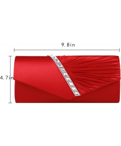 Evening Clutch Handbag Women Fashion Pleated Crystal-Studded Crossbody Shoulder Bag Chain Clutch Purse (Red) Red $14.07 Eveni...