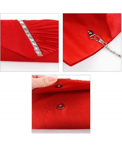 Evening Clutch Handbag Women Fashion Pleated Crystal-Studded Crossbody Shoulder Bag Chain Clutch Purse (Red) Red $14.07 Eveni...