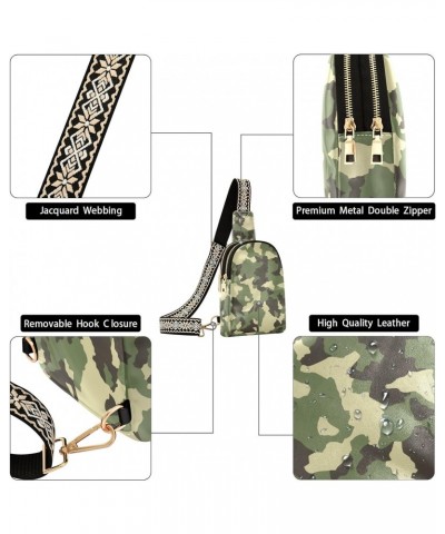 Camouflage Army Green Crossbody Sling Bag for Women Men Leather Chest Bags Purse Adjustable Cross Body Daypack for Teen Boys ...