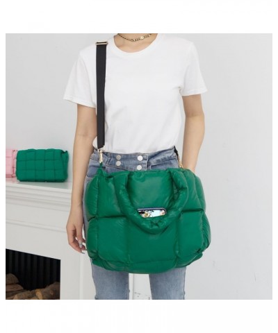 women large puffer purse puffy tote bags dupes light weight handmade nylon bag woven shoulder handbag Dark Green $21.82 Shoul...