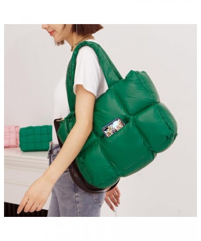 women large puffer purse puffy tote bags dupes light weight handmade nylon bag woven shoulder handbag Dark Green $21.82 Shoul...