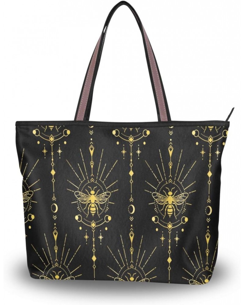 Womens Tote Bag, Bee Moon Sun Star 1907218747 Ladies Zip Shoulder Handbags $9.60 Shoulder Bags