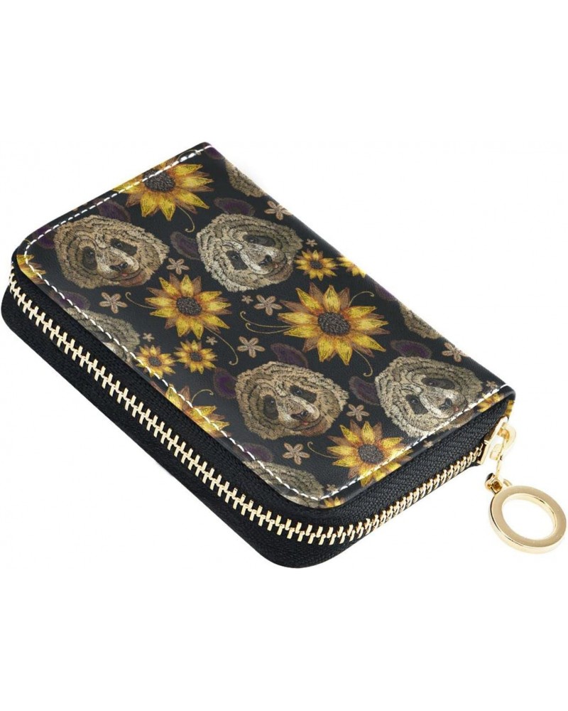 Panda Head Sunflowers RFID Credit Card Holder Leather With Zipper Card Case Wallet for Women Girls $9.68 Wallets