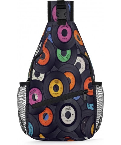 Music Record CD Pattern Sling Crossbody Bag for Women Men, Sling Backpack Travel Hiking Casual Daypack Chest Bag Purse Should...