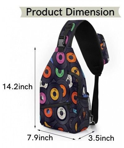 Music Record CD Pattern Sling Crossbody Bag for Women Men, Sling Backpack Travel Hiking Casual Daypack Chest Bag Purse Should...