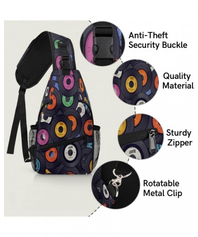 Music Record CD Pattern Sling Crossbody Bag for Women Men, Sling Backpack Travel Hiking Casual Daypack Chest Bag Purse Should...