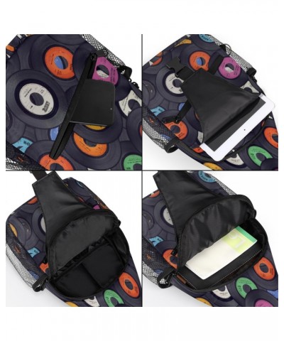 Music Record CD Pattern Sling Crossbody Bag for Women Men, Sling Backpack Travel Hiking Casual Daypack Chest Bag Purse Should...