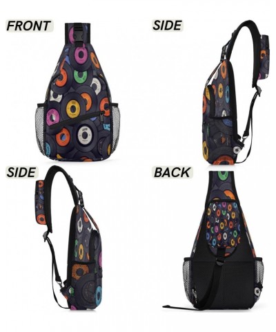 Music Record CD Pattern Sling Crossbody Bag for Women Men, Sling Backpack Travel Hiking Casual Daypack Chest Bag Purse Should...