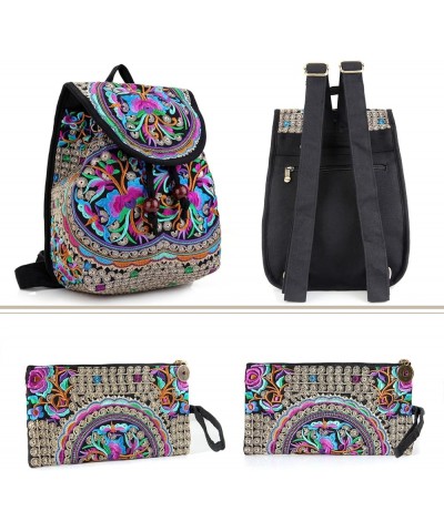 2 Pack Embroidered Backpack Purse for Women & Small Wristlet Purse for Cellphone Coin Cash 2 Bags:pink Blue Flowers $18.47 Ba...